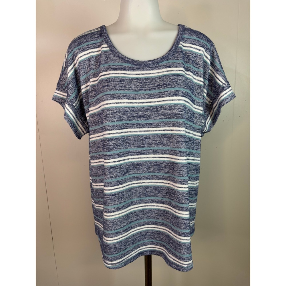 Talbots T-Shirt Large Blue Striped Short Sleeve Stretch Knit Top Womens